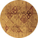 Round Machine Washable Oriental Brown Industrial Rug, wshurb648brn