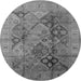 Round Machine Washable Oriental Gray Industrial Rug, wshurb648gry