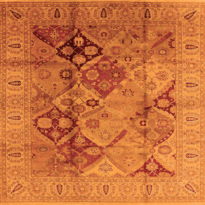 Square Machine Washable Oriental Orange Industrial Area Rugs, wshurb648org