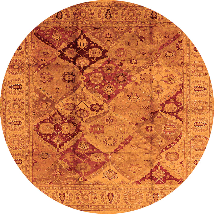 Round Machine Washable Oriental Orange Industrial Area Rugs, wshurb648org