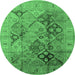 Round Machine Washable Oriental Emerald Green Industrial Area Rugs, wshurb648emgrn