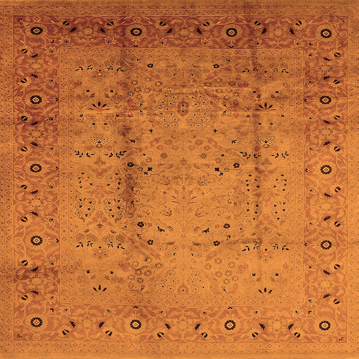 Square Machine Washable Oriental Orange Industrial Area Rugs, wshurb649org