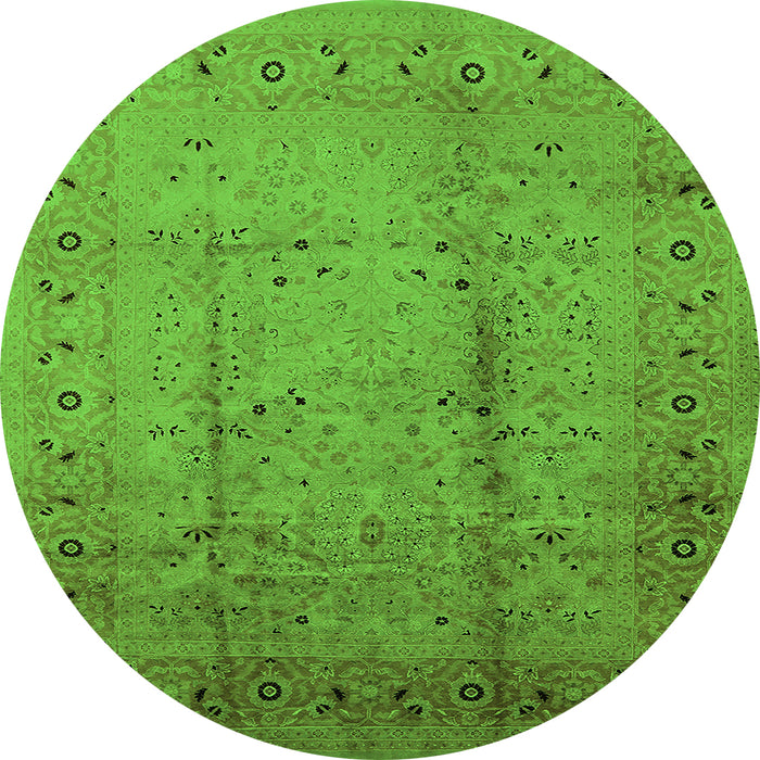 Round Machine Washable Oriental Green Industrial Area Rugs, wshurb649grn