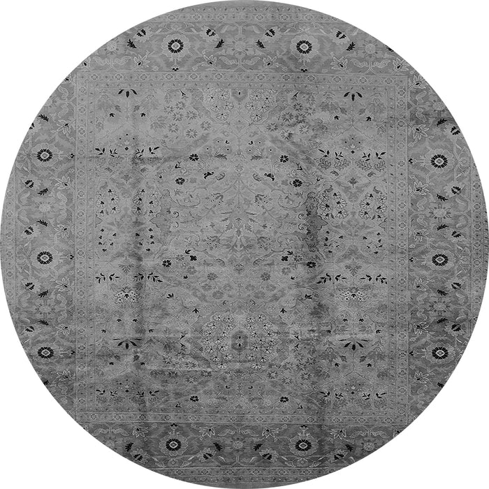 Round Machine Washable Oriental Gray Industrial Rug, wshurb649gry