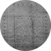 Round Machine Washable Oriental Gray Industrial Rug, wshurb649gry