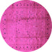 Round Machine Washable Oriental Pink Industrial Rug, wshurb649pnk