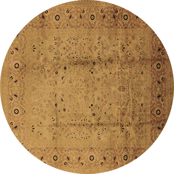 Round Machine Washable Oriental Brown Industrial Rug, wshurb649brn