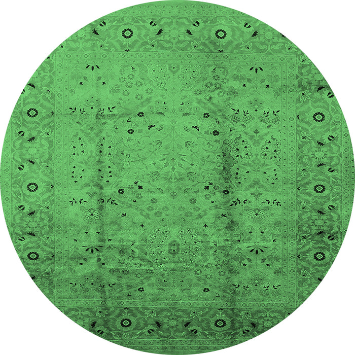 Round Oriental Emerald Green Industrial Rug, urb649emgrn