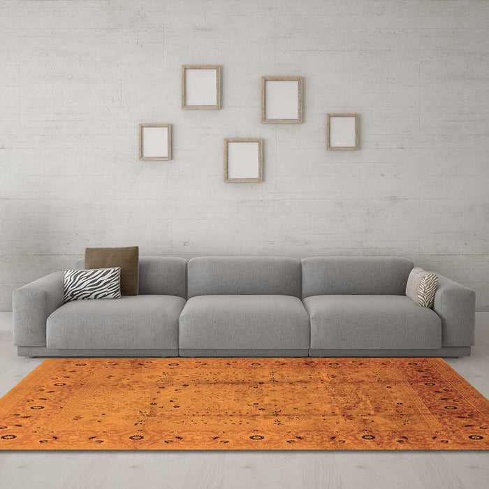 Machine Washable Oriental Orange Industrial Area Rugs in a Living Room, wshurb649org