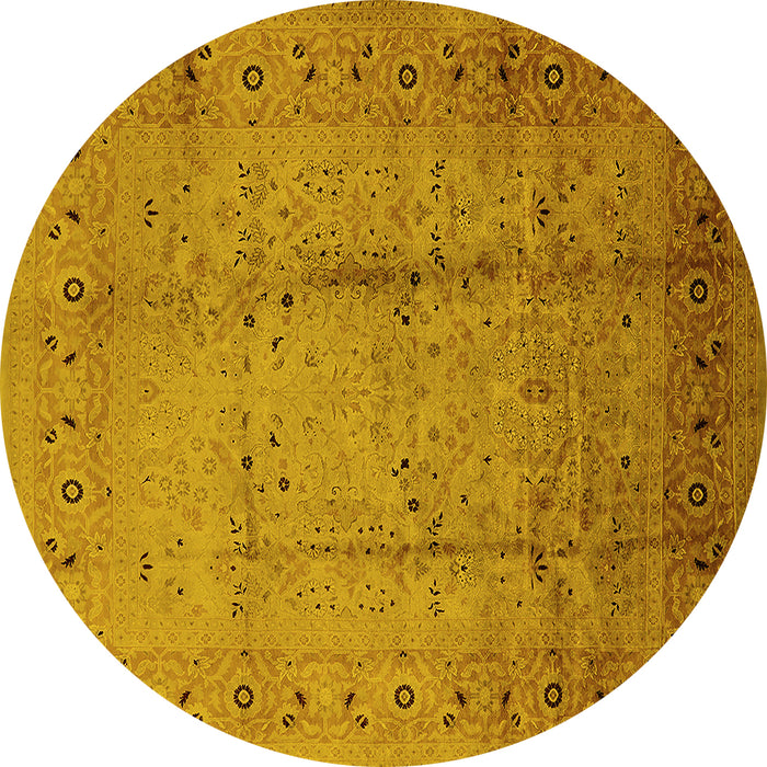 Round Machine Washable Oriental Yellow Industrial Rug, wshurb649yw