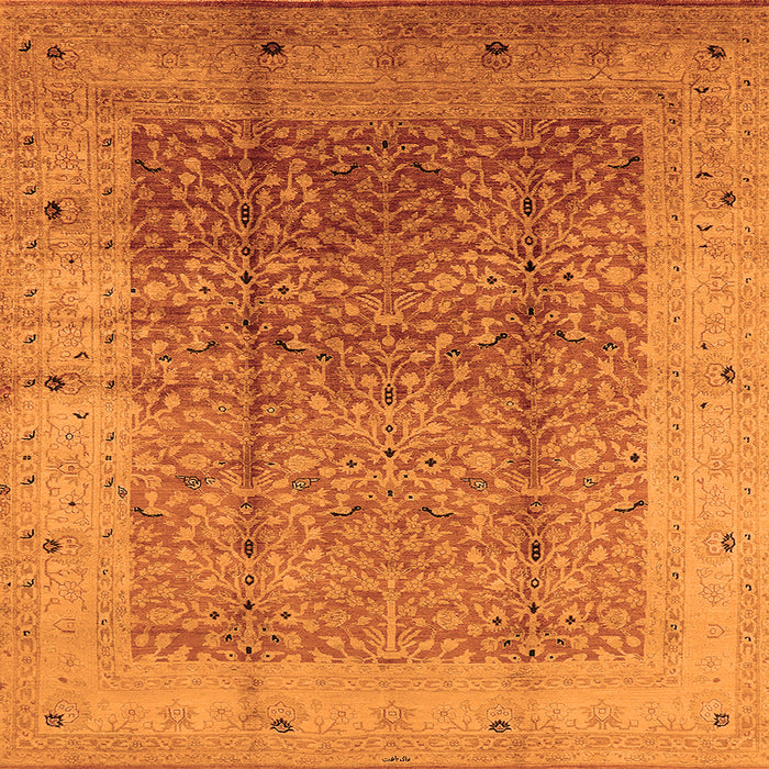Square Machine Washable Oriental Orange Industrial Area Rugs, wshurb650org