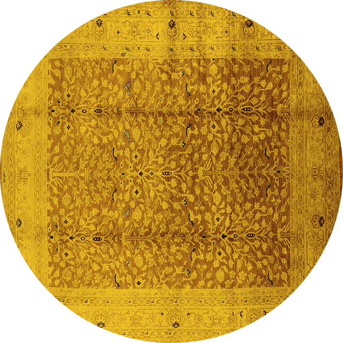 Round Machine Washable Oriental Yellow Industrial Rug, wshurb650yw