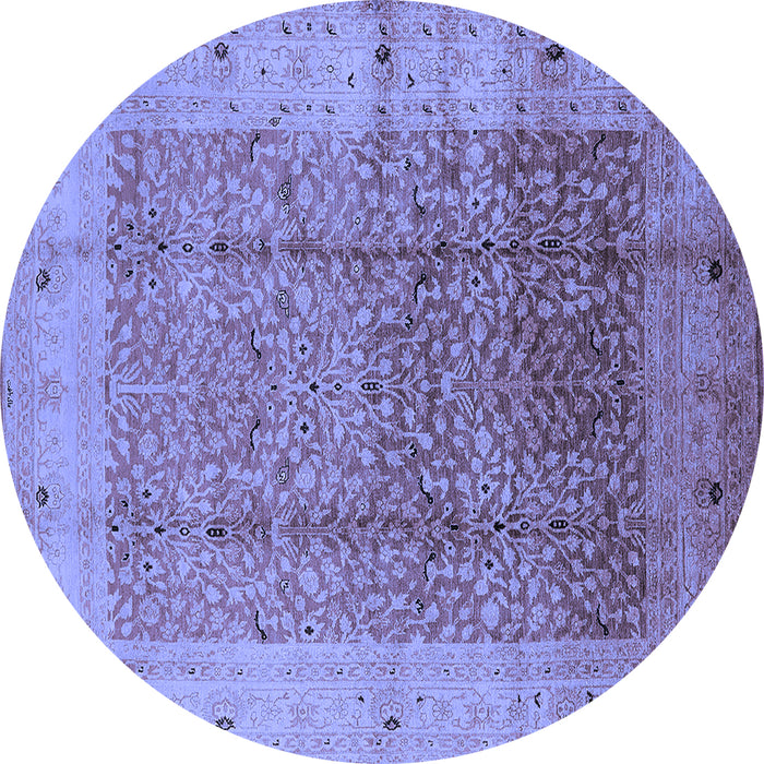 Round Machine Washable Oriental Blue Industrial Rug, wshurb650blu