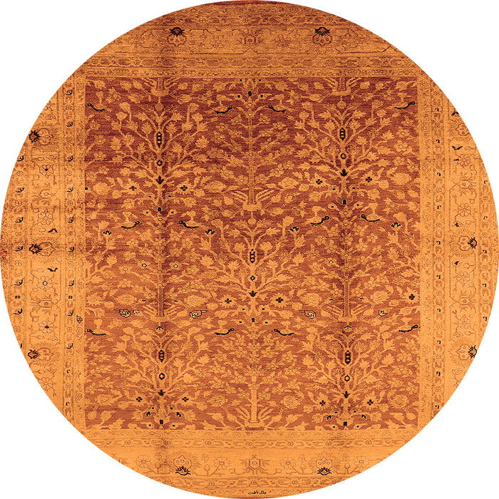 Round Machine Washable Oriental Orange Industrial Area Rugs, wshurb650org