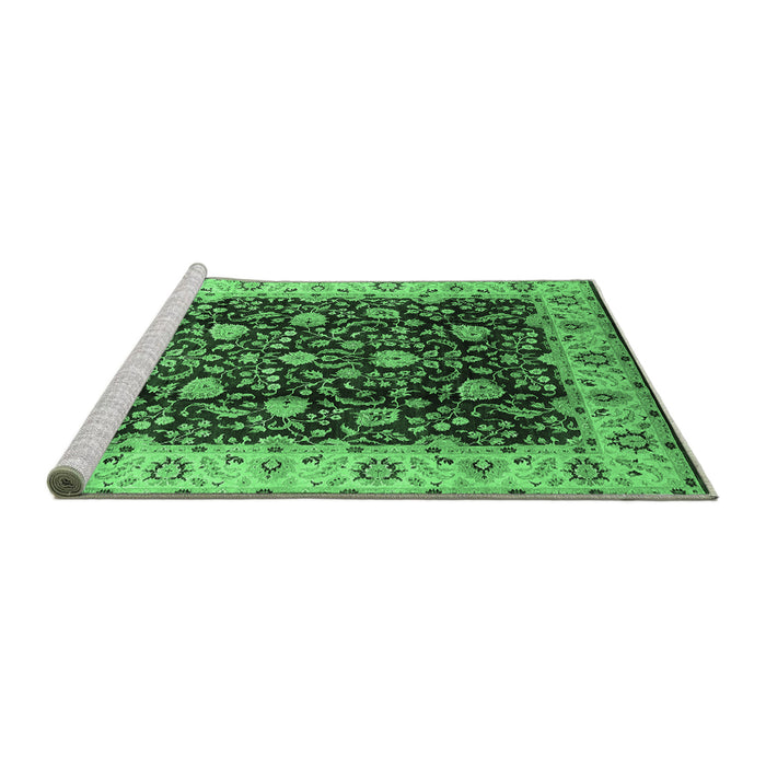 Sideview of Machine Washable Oriental Emerald Green Industrial Area Rugs, wshurb651emgrn