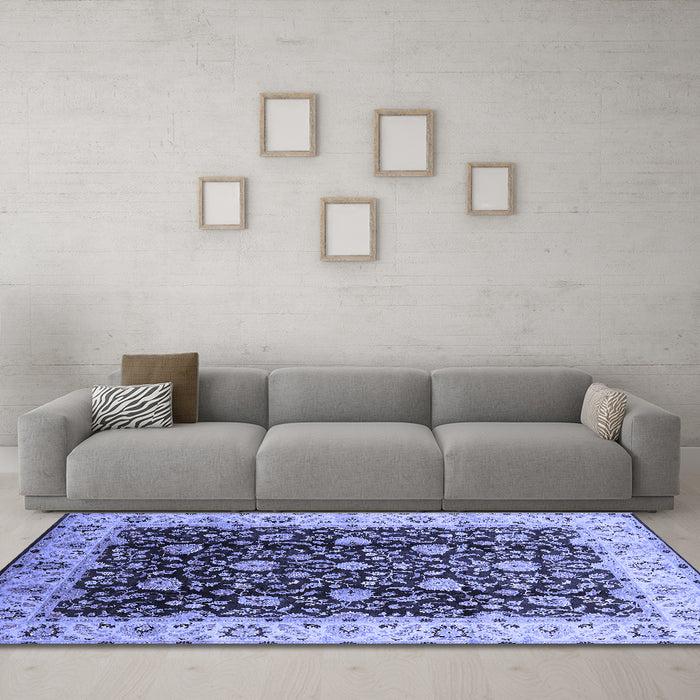 Machine Washable Oriental Blue Industrial Rug in a Living Room, wshurb651blu