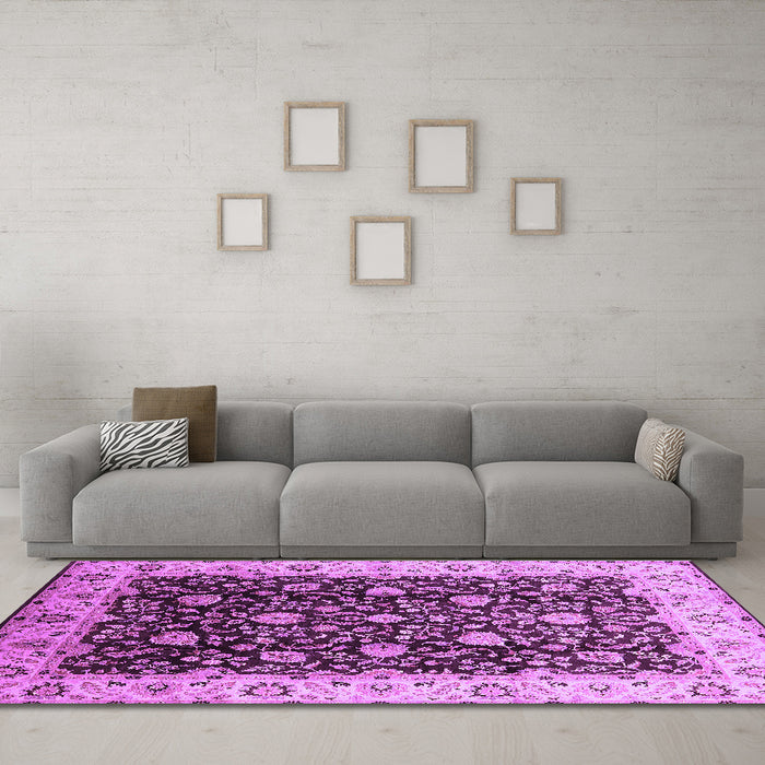 Machine Washable Oriental Purple Industrial Area Rugs in a Living Room, wshurb651pur