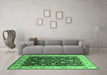 Machine Washable Oriental Emerald Green Industrial Area Rugs in a Living Room,, wshurb651emgrn