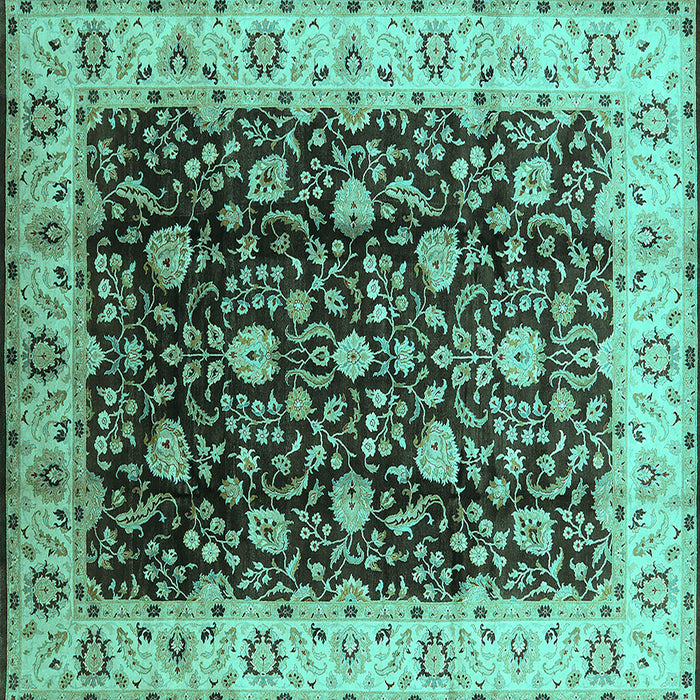 Square Machine Washable Oriental Turquoise Industrial Area Rugs, wshurb651turq