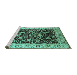 Sideview of Machine Washable Oriental Turquoise Industrial Area Rugs, wshurb651turq