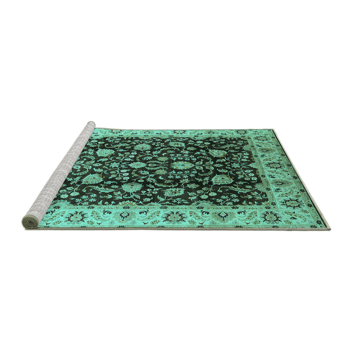 Sideview of Machine Washable Oriental Turquoise Industrial Area Rugs, wshurb651turq