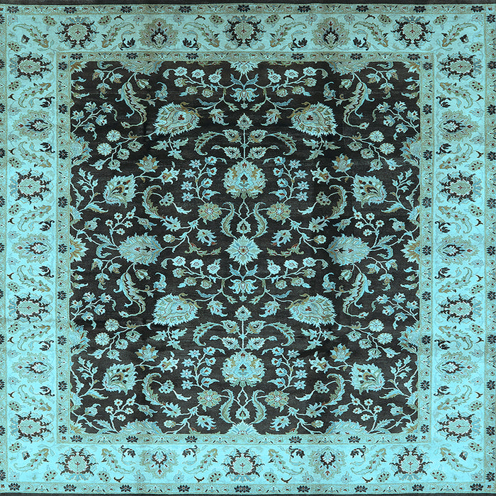 Square Machine Washable Oriental Light Blue Industrial Rug, wshurb651lblu