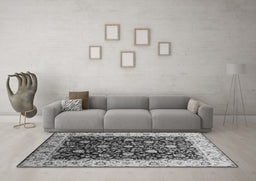 Machine Washable Oriental Gray Industrial Rug in a Living Room,, wshurb651gry