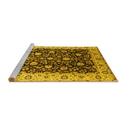Sideview of Machine Washable Oriental Yellow Industrial Rug, wshurb651yw