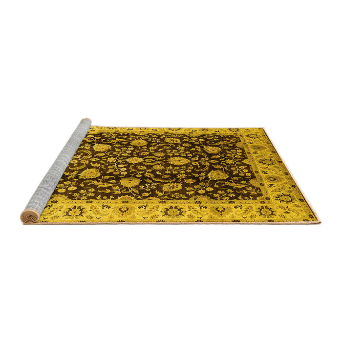 Sideview of Machine Washable Oriental Yellow Industrial Rug, wshurb651yw