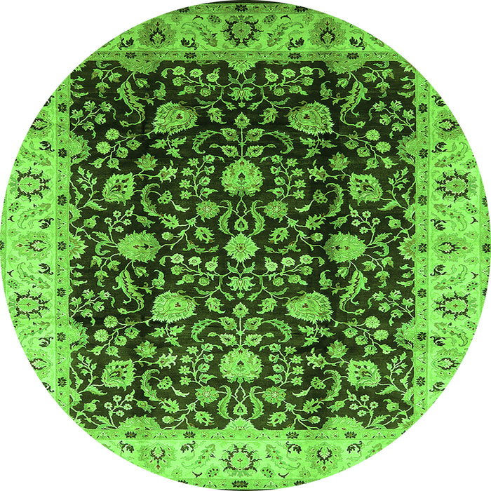 Round Machine Washable Oriental Green Industrial Area Rugs, wshurb651grn