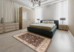 Mid-Century Modern Brown Oriental Rug in a Bedroom, urb651