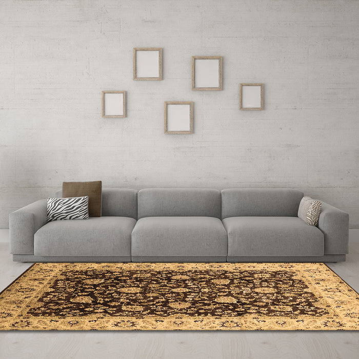 Machine Washable Oriental Brown Industrial Rug in a Living Room,, wshurb651brn