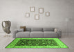 Machine Washable Oriental Green Industrial Area Rugs in a Living Room,, wshurb651grn