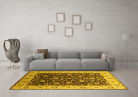 Machine Washable Oriental Yellow Industrial Rug, wshurb651yw