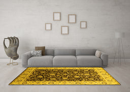 Machine Washable Oriental Yellow Industrial Rug in a Living Room, wshurb651yw