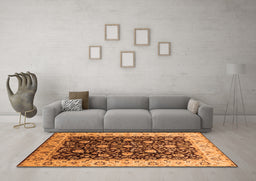 Machine Washable Oriental Orange Industrial Area Rugs in a Living Room, wshurb651org