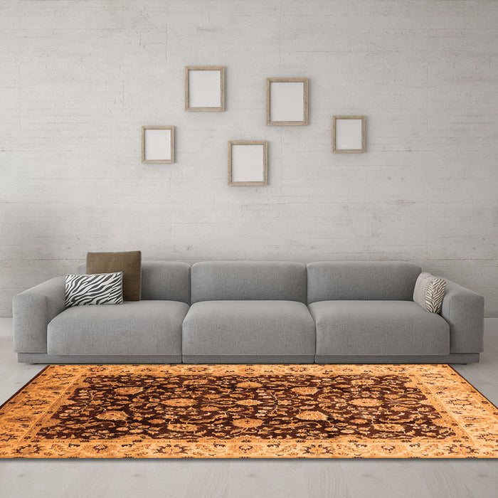 Machine Washable Oriental Orange Industrial Area Rugs in a Living Room, wshurb651org
