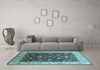 Machine Washable Oriental Light Blue Industrial Rug, wshurb651lblu