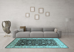 Machine Washable Oriental Light Blue Industrial Rug in a Living Room, wshurb651lblu