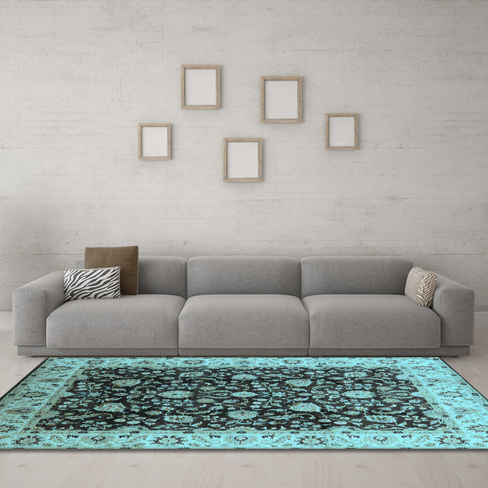 Machine Washable Oriental Light Blue Industrial Rug in a Living Room, wshurb651lblu