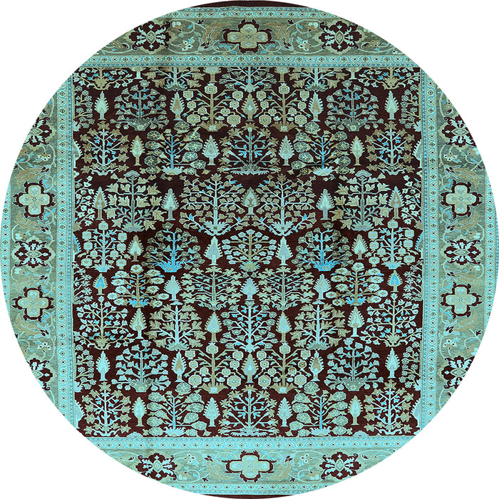 Round Machine Washable Oriental Light Blue Industrial Rug, wshurb652lblu