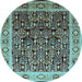 Round Machine Washable Oriental Light Blue Industrial Rug, wshurb652lblu