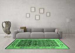 Machine Washable Oriental Emerald Green Industrial Area Rugs in a Living Room,, wshurb652emgrn