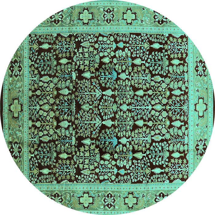 Round Oriental Turquoise Industrial Rug, urb652turq