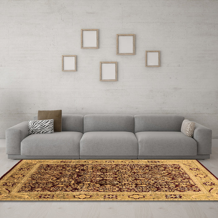 Machine Washable Oriental Brown Industrial Rug in a Living Room,, wshurb652brn