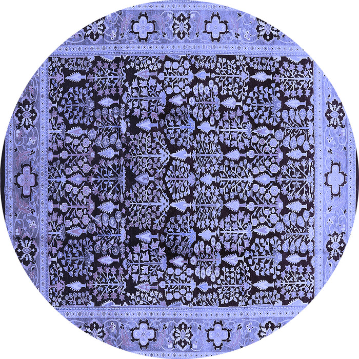 Round Machine Washable Oriental Blue Industrial Rug, wshurb652blu