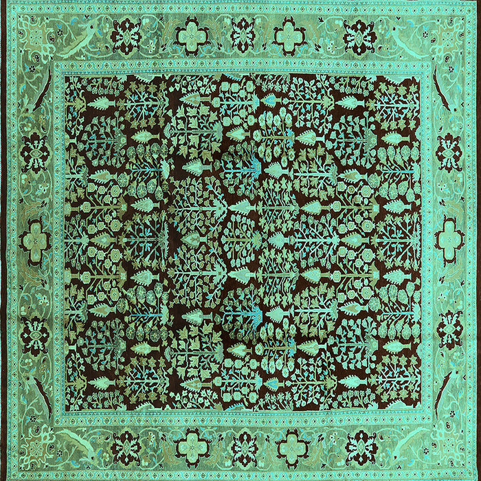 Square Machine Washable Oriental Turquoise Industrial Area Rugs, wshurb652turq