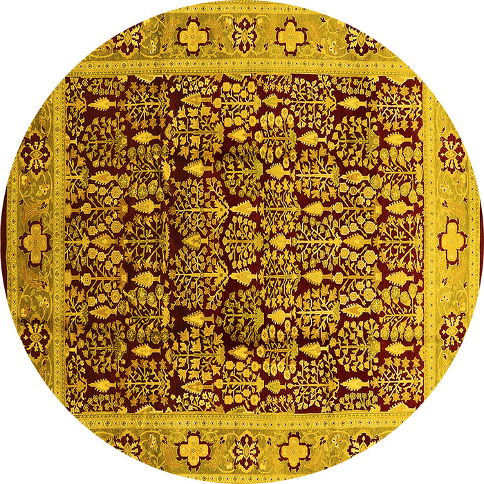 Round Machine Washable Oriental Yellow Industrial Rug, wshurb652yw