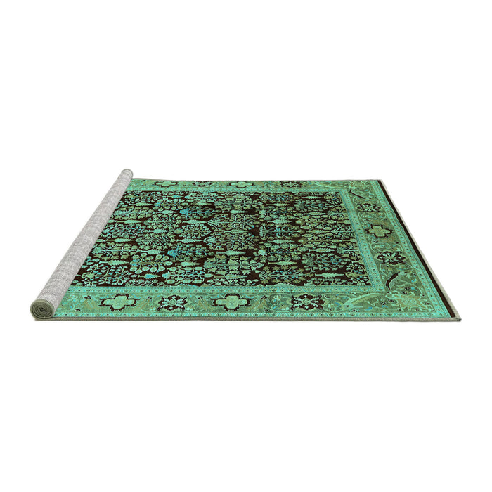 Sideview of Machine Washable Oriental Turquoise Industrial Area Rugs, wshurb652turq
