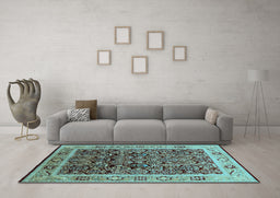 Machine Washable Oriental Light Blue Industrial Rug in a Living Room, wshurb652lblu